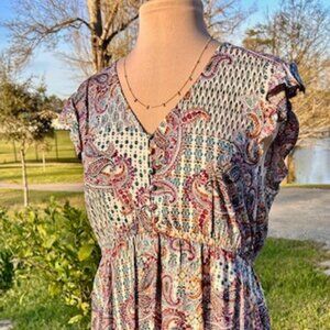 Jessica Simpson Boho Paisley Maxi Dress Large Cottagecore Festival Flowy Romance